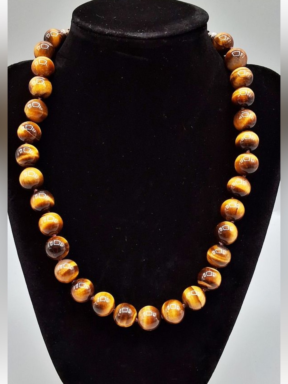 Polished Tiger Eye Bead Necklace - Brown & Gold Shine